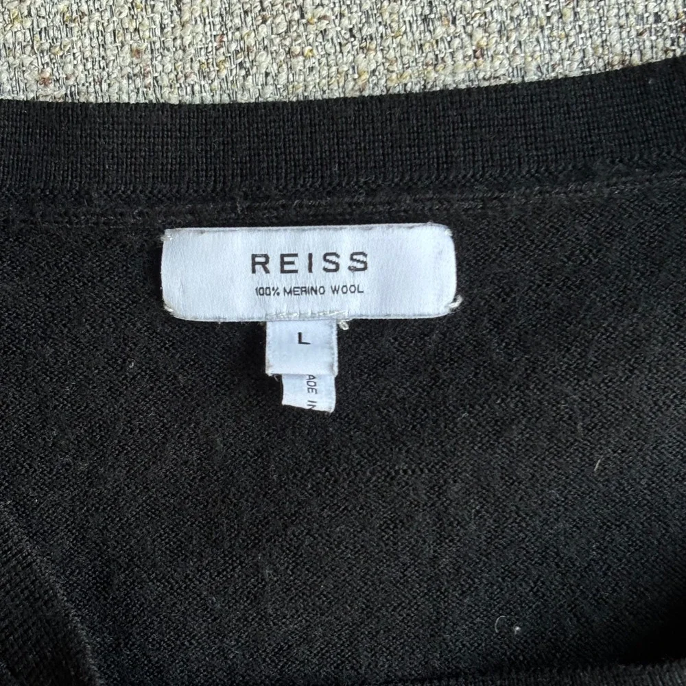 Reiss Sweater Mens Large Black Merino Wool Crew Neck Long Sleeve Knit Top